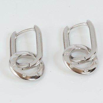 Sterling Silver/CZ Oblong Circle Drop Earring